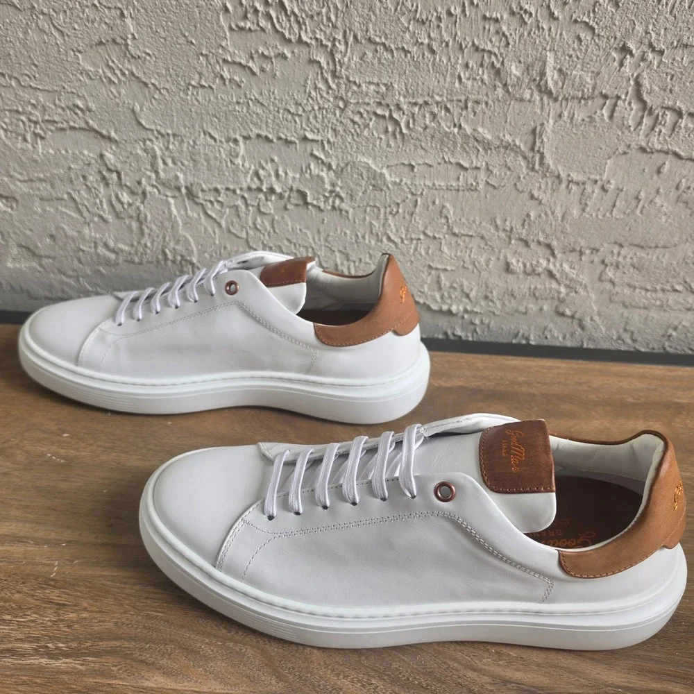 Good Man Legend London Sneackers Mens 8.5 White Nappa & Brown Vachetta Leather